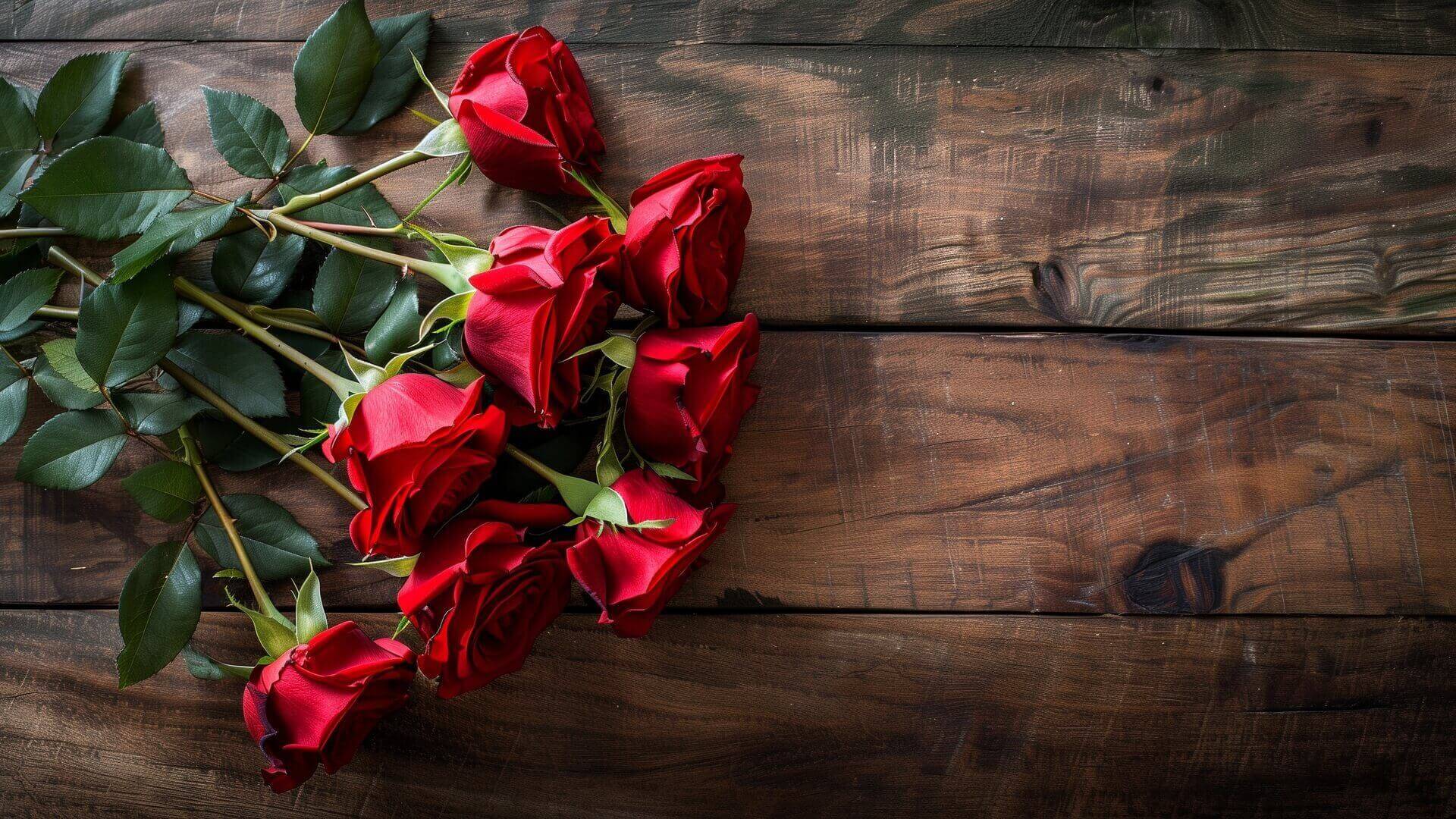 Strau&szlig; roter Rosen, brauner Hintergrund.