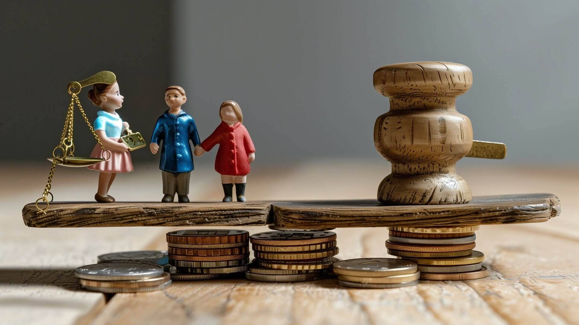 Holzobjekt mit M&uuml;nzen und Figur.